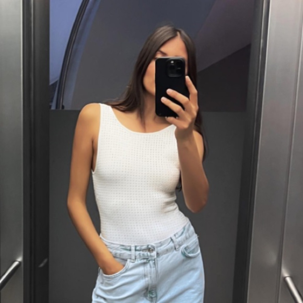 NWT ZARA WHITE/OFFWHITE STUDDED Bodysuit MEDIUM